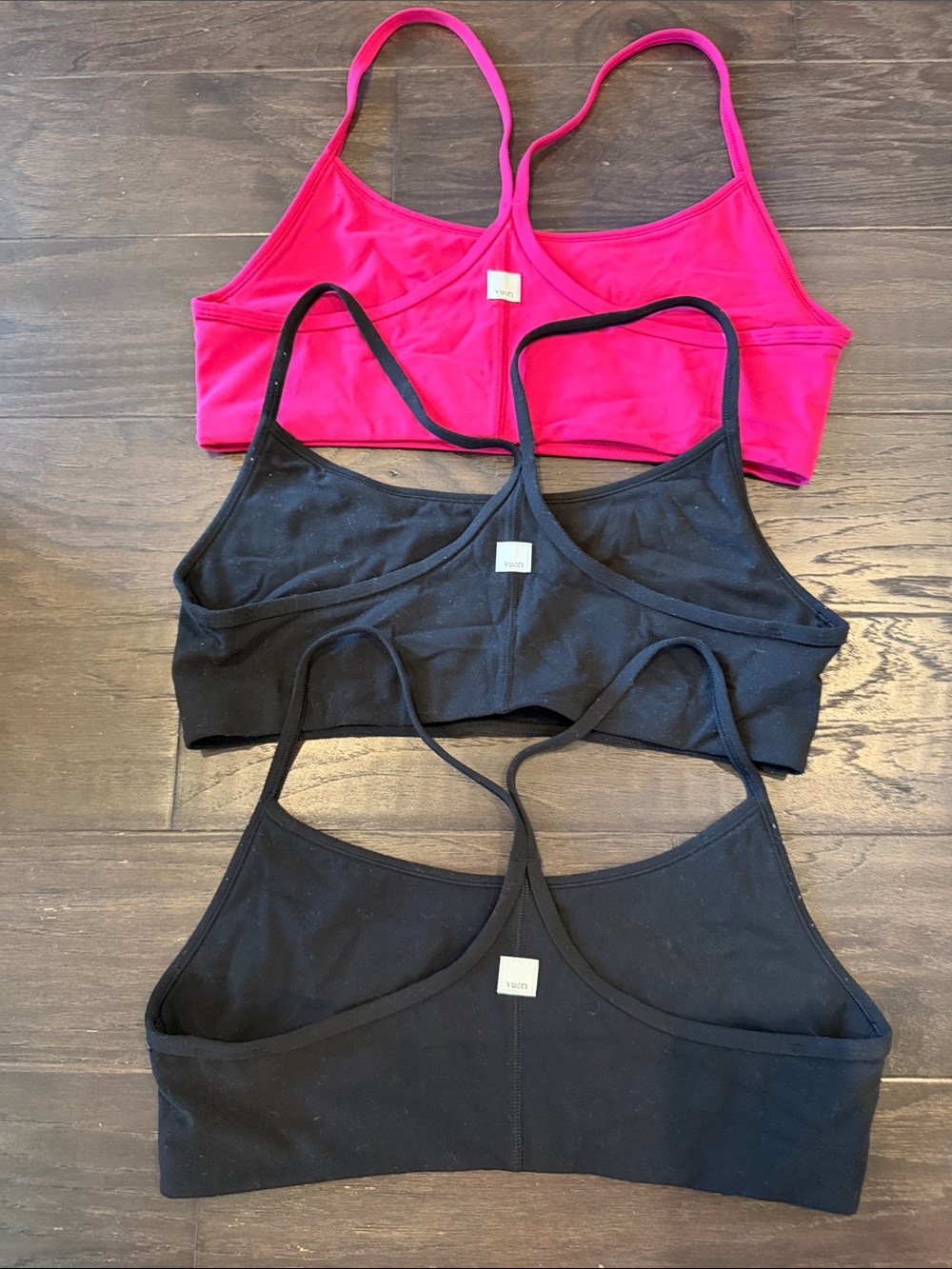 Vuori Racerback Bralette Set in Hot Pink and Black - 3 Pack
